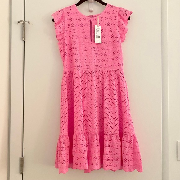 Vineyard Vines Allamanda Floral Eyelet Dress Pink Wave Size 2 Flutter Sleeve New - Picture 2 of 10